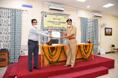 Chief Commissioner, CGST & CX Jaipur Zone awarding commendation certificates to the officers at the occasion of GST Day 2020 for exemplary work on 01.07.2020