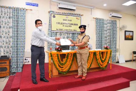 Chief Commissioner, CGST & CX Jaipur Zone awarding commendation certificates to the officers at the occasion of GST Day 2020 for exemplary work on 01.07.2020